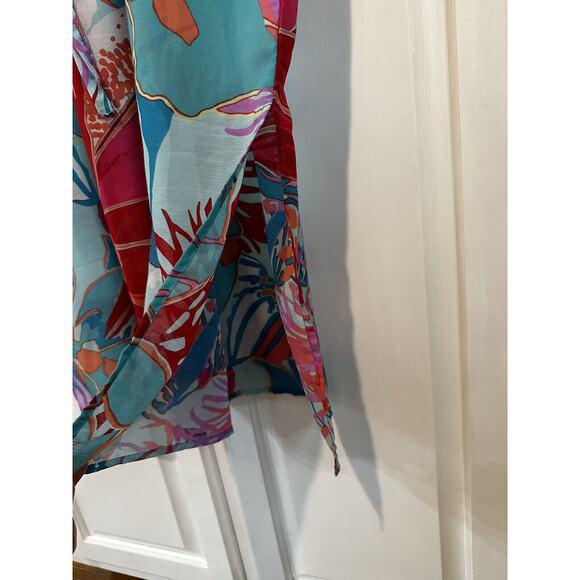 Talbots Kaftan Beach Swim CoverUp Dress Large Sheer Tropical Floral Ocean Maxi - Picture 7 of 11